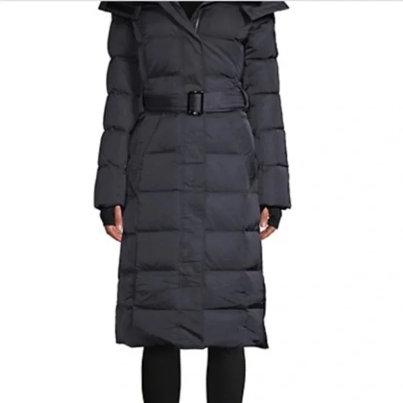 PAJAR AINSLIE Long Belted Puffer Down Coat Parka Jacket, Black, size S/P - Picture 3 of 12